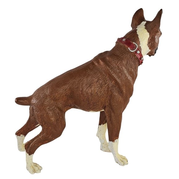 Vintage Boxer Dog Figurine Statue Standing Red Collar Resin - Picture 4 of 9